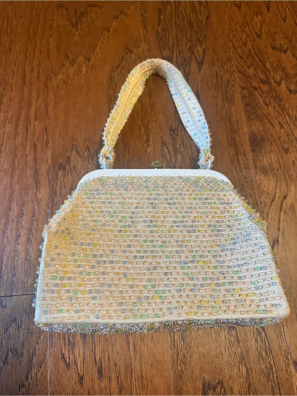 Vintage 1950s “Caviar Beadette” by Lumured Beaded White Evening Handbag